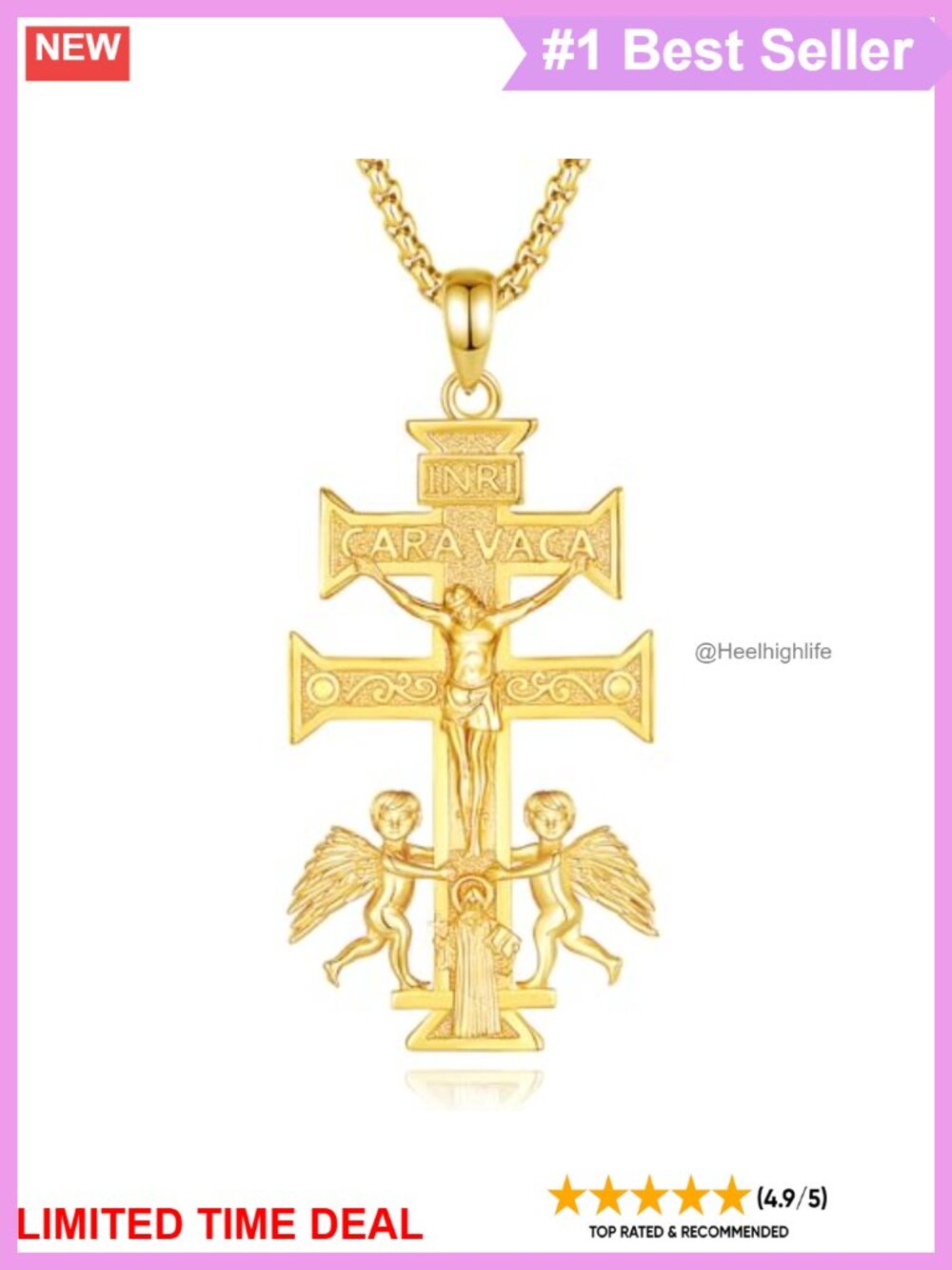 925 Sterling Silver Caravaca Cross Pendant Necklace 22+2" Adjustable